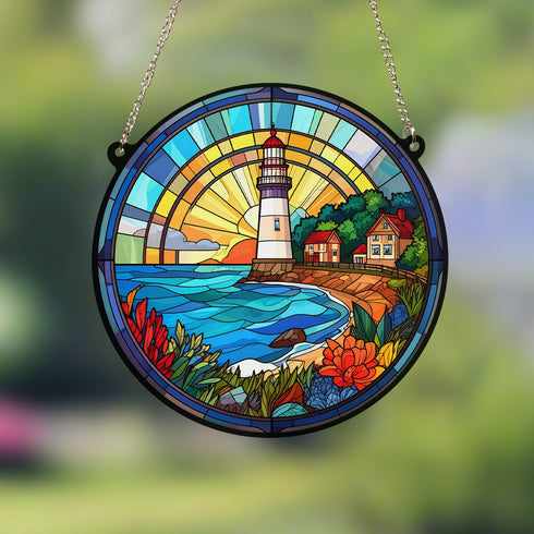Lighthouse Stained Glass Effect Suncatcher